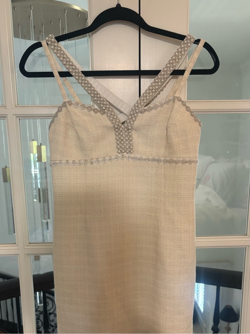 Sandro Cream Beaded V-Neck Slip Dress